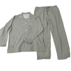 Vermont Country Store Mens XL Sage Green Striped Cotton Pajama Set Lightweight